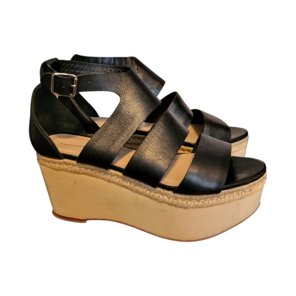 Loeffler Randall Black‎ Strappy Platform Wedge Sandals 10